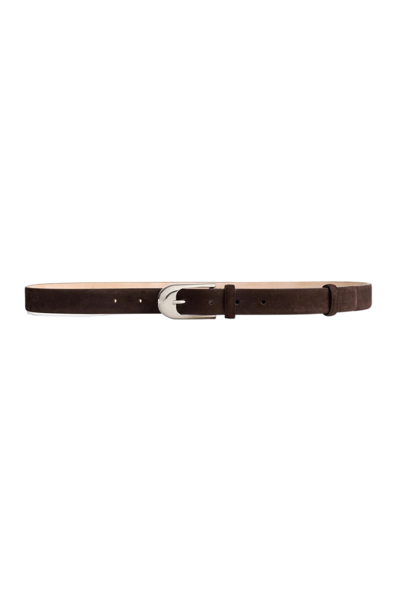 Dome Belt - Dark Brown Suede with Silver
