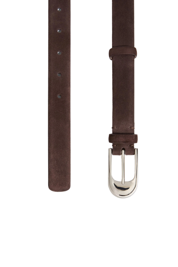 Dome Belt - Dark Brown Suede with Silver