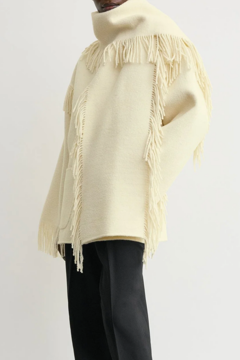 Fringed Scarf Jacket - Winter White