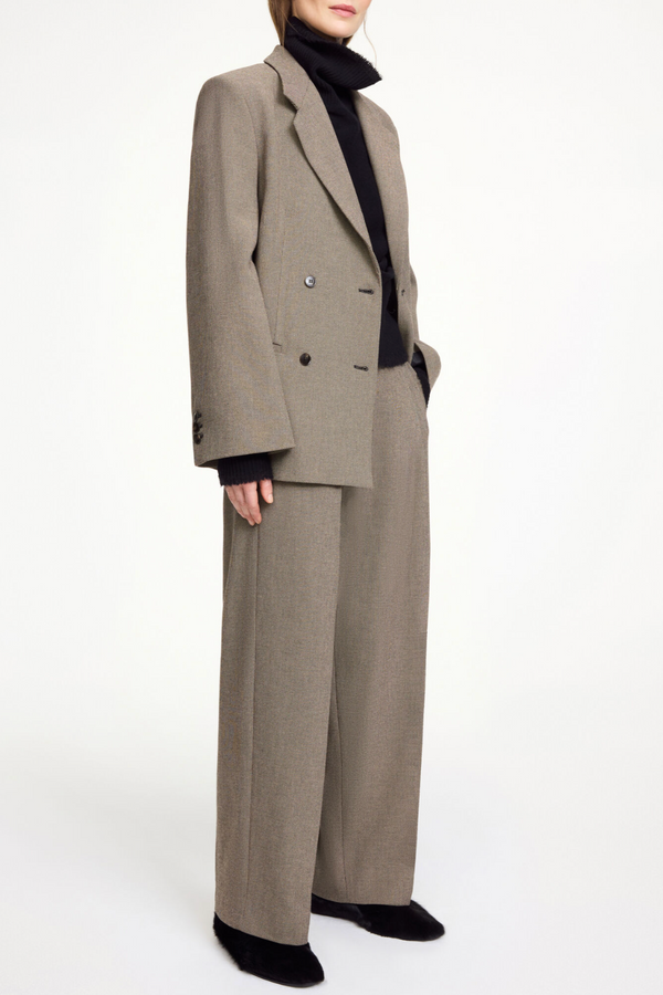 Elsa Wide Leg Trousers - Mixed Weave Beige