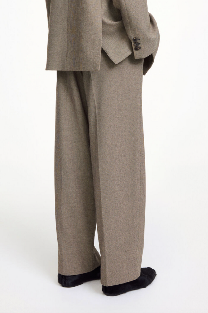 Elsa Wide Leg Trousers - Mixed Weave Beige