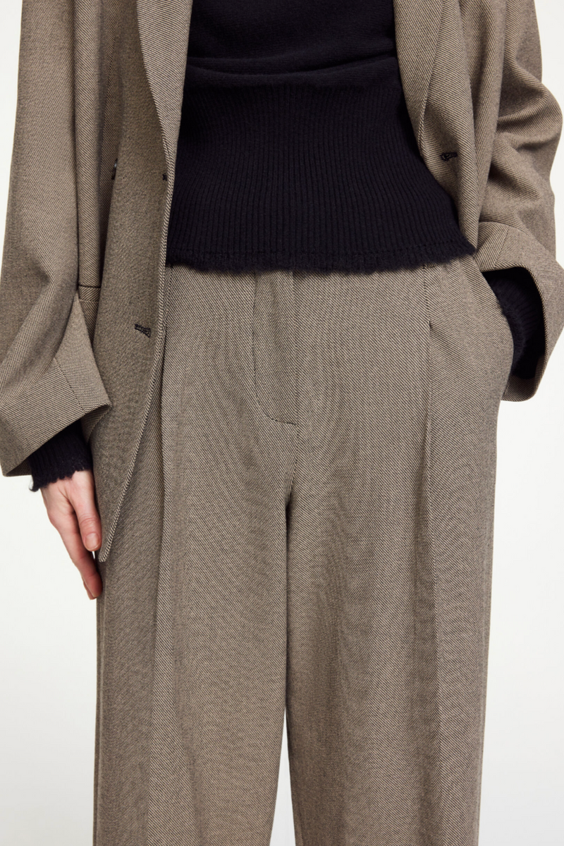 Elsa Wide Leg Trousers - Mixed Weave Beige