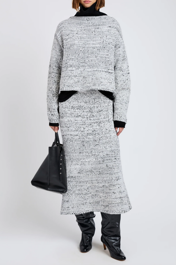 Maddox Sweater in Marled Cotton - Bone/Black Melange