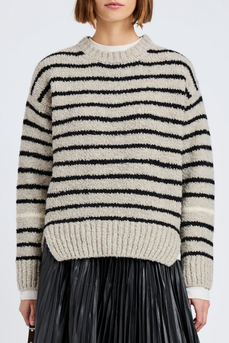 Leonie Sweater in Stripe Wool - Dark Grey Multi