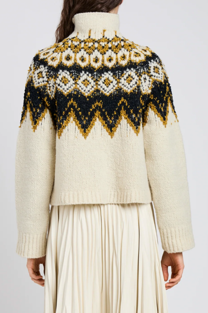 Lizzy Sweater in Textured Fairisle - Cream/Multi
