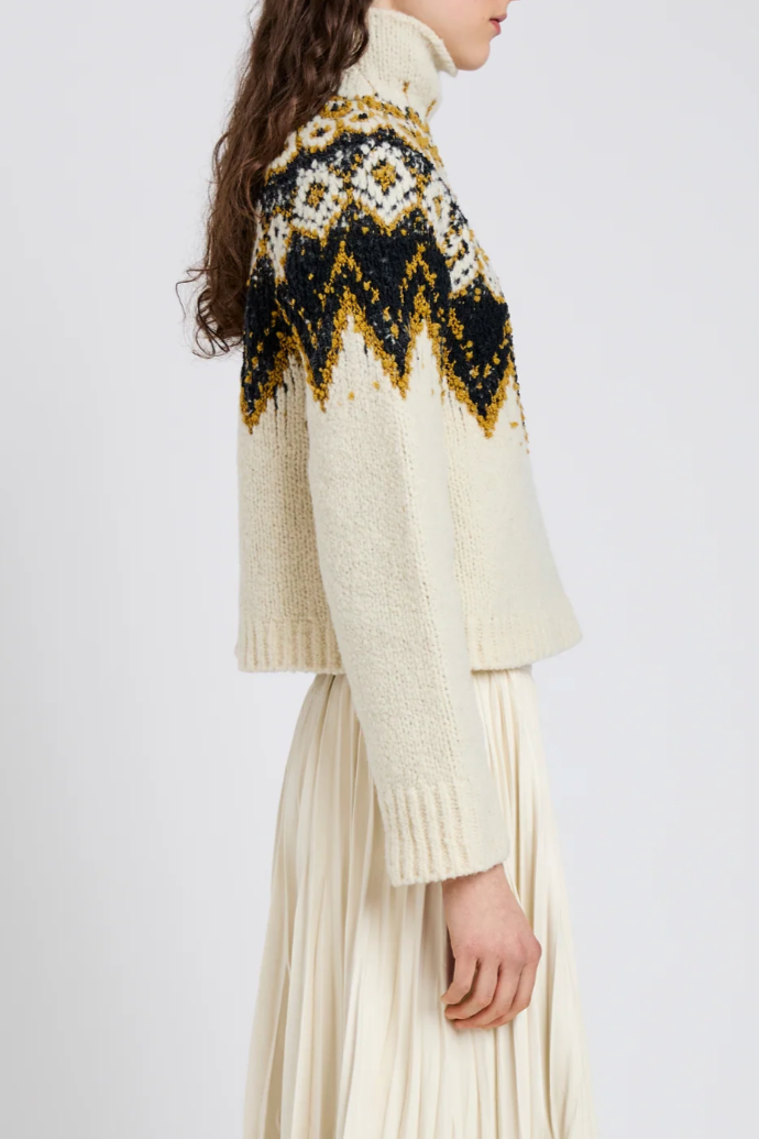 Lizzy Sweater in Textured Fairisle - Cream/Multi