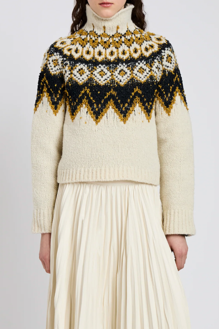 Lizzy Sweater in Textured Fairisle - Cream/Multi