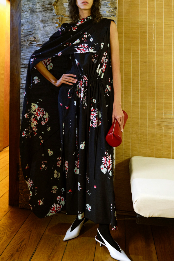 Ysabelle Dress in Printed Silk Viscose - Black Multi