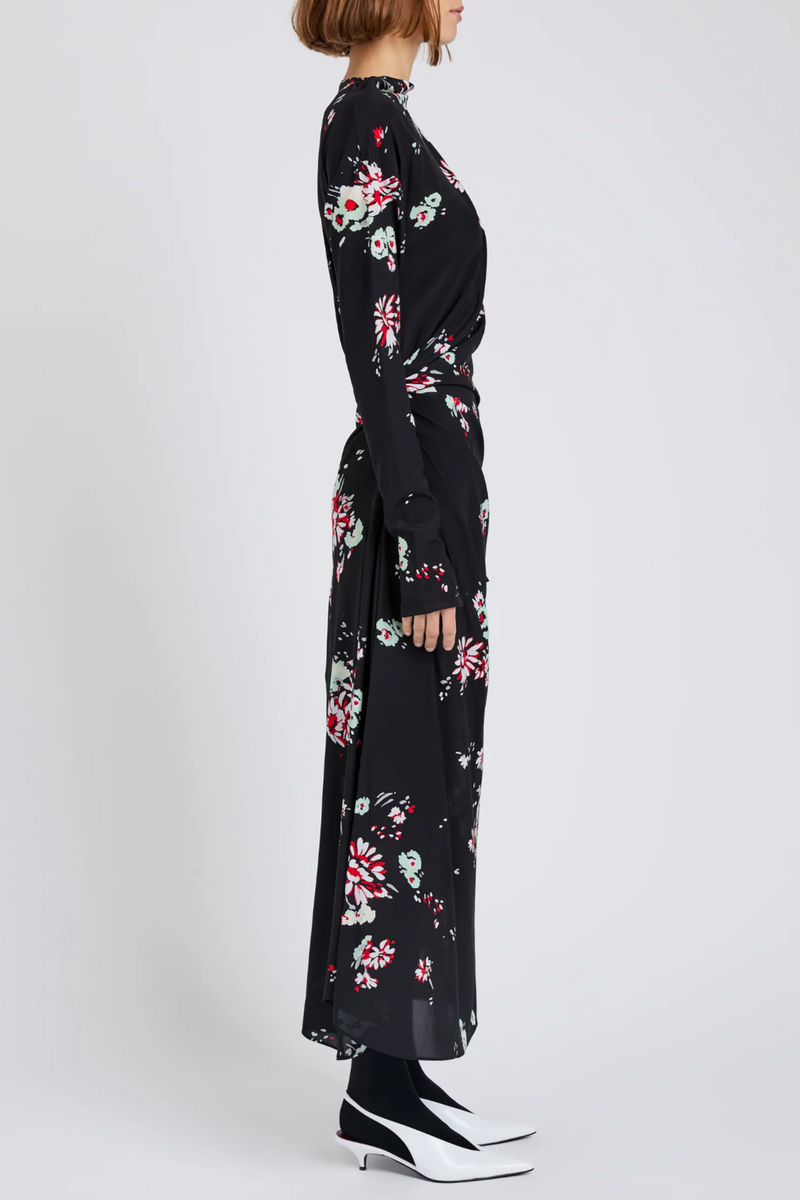 Trudie Dress in Printed Silk Viscose - Black Multi