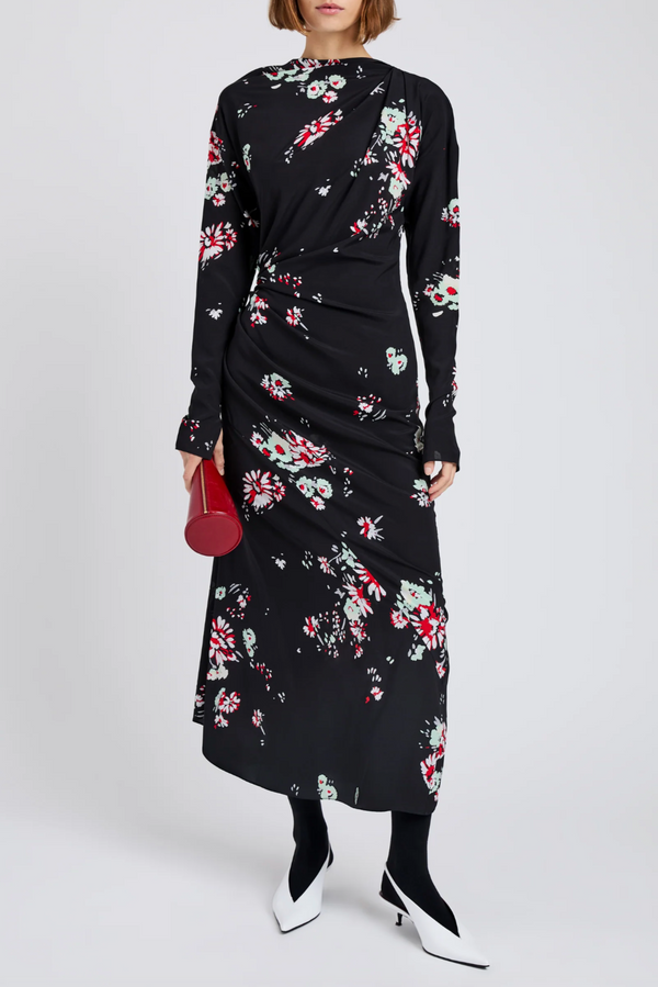 Trudie Dress in Printed Silk Viscose - Black Multi