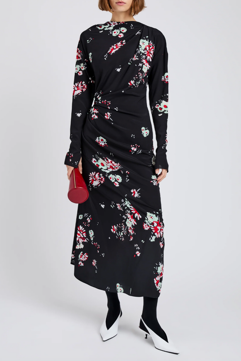 Trudie Dress in Printed Silk Viscose - Black Multi