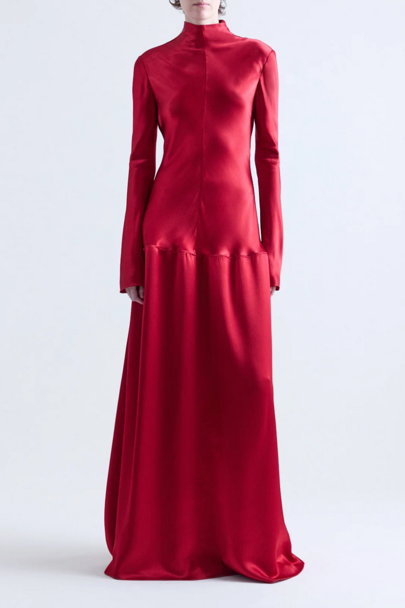 Mila Bias Cut Long Sleeve Dress - Bright Red