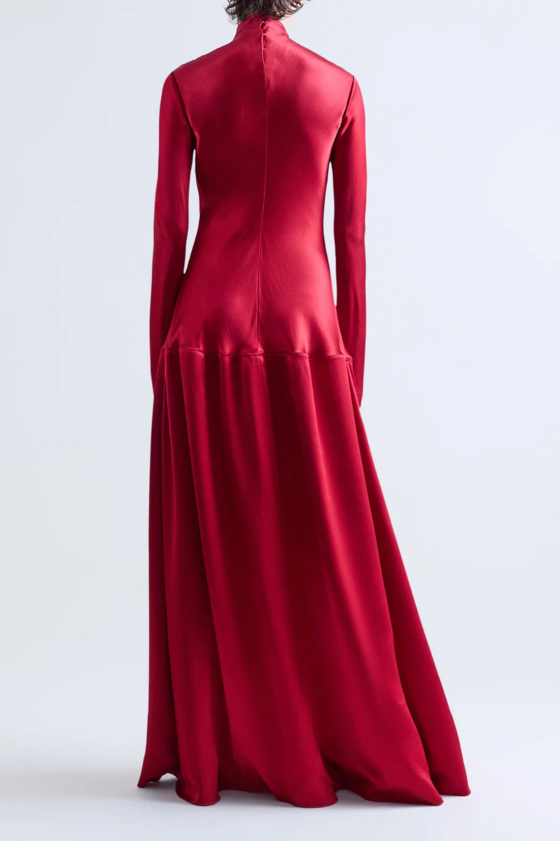 Mila Bias Cut Long Sleeve Dress - Bright Red