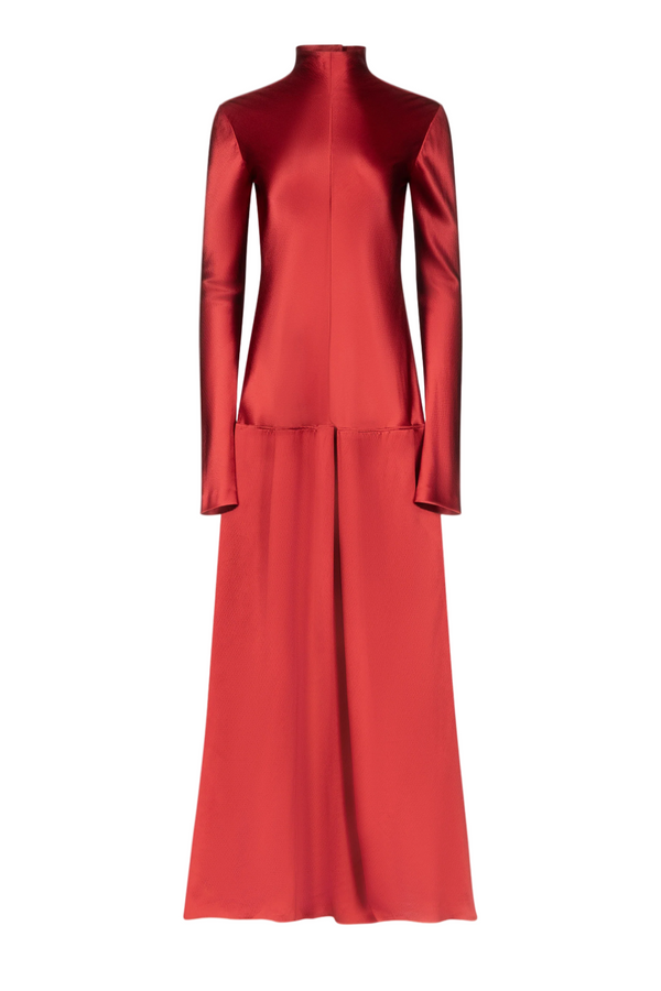 Mila Bias Cut Long Sleeve Dress - Bright Red
