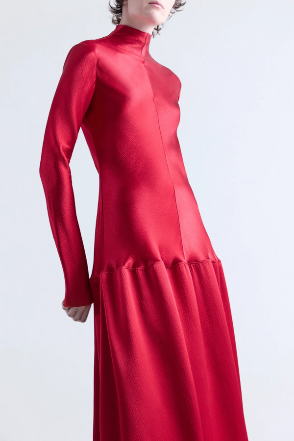 Mila Bias Cut Long Sleeve Dress - Bright Red
