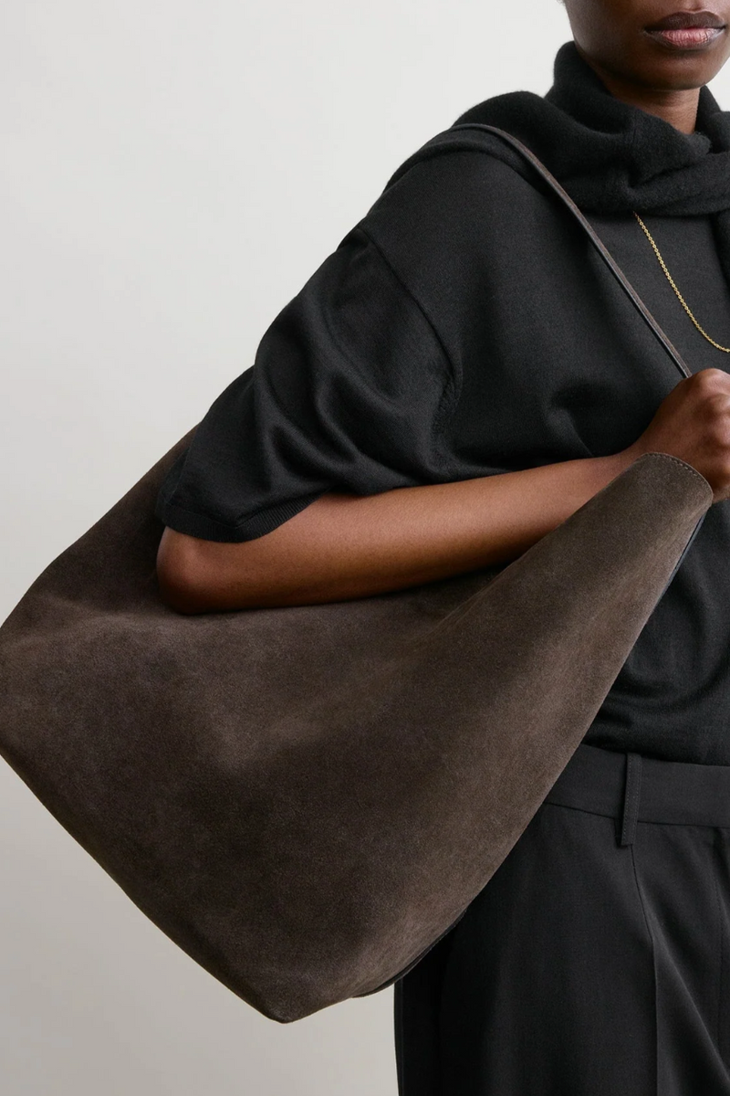 Belted Suede Tote - Brown