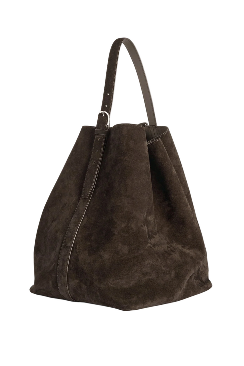 Belted Suede Tote - Brown