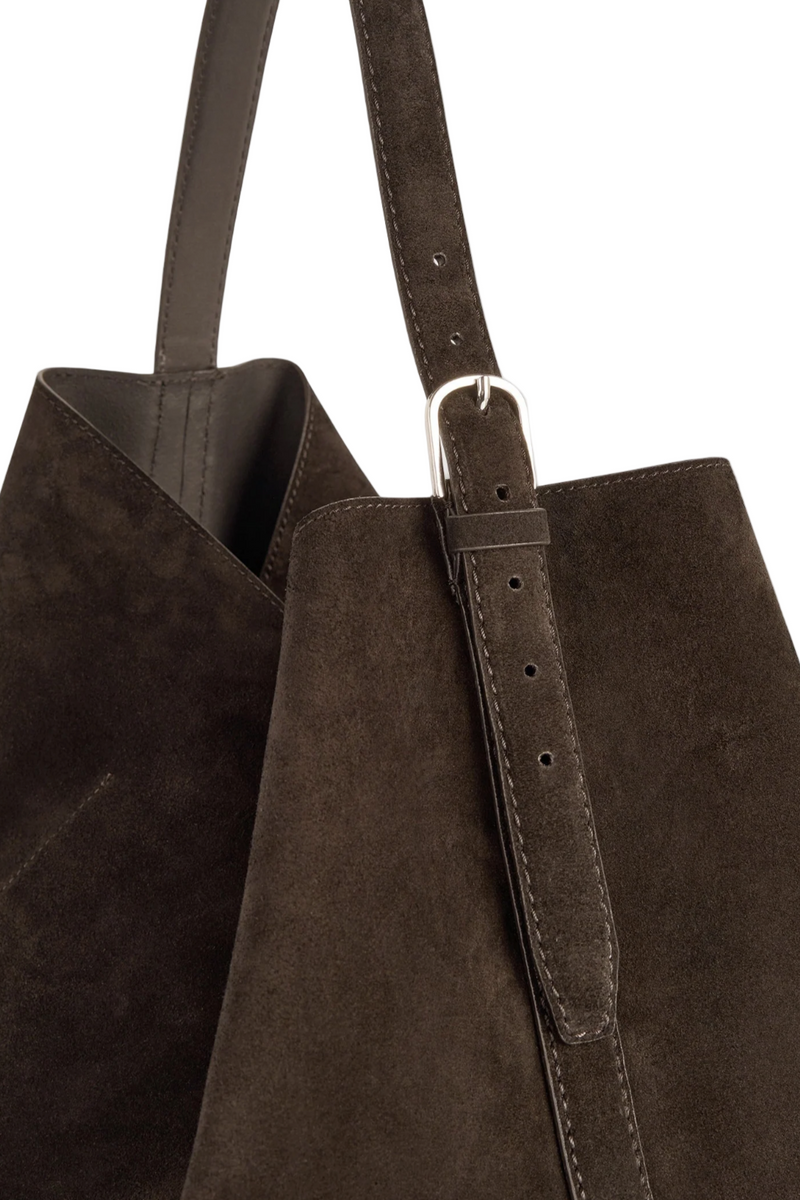 Belted Suede Tote - Brown