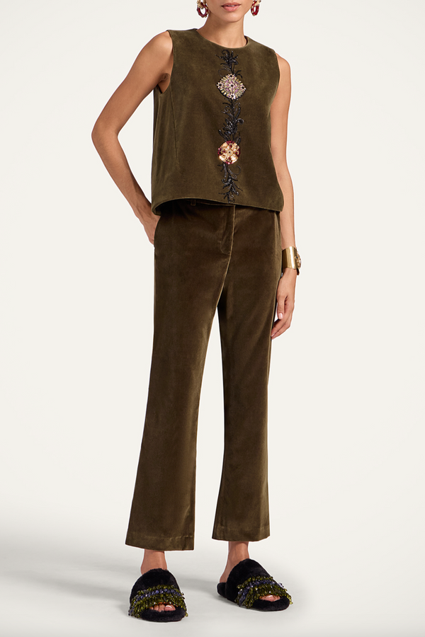 24/7 Pants in Coat Velvet - Moss Green