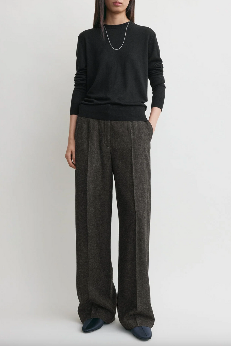 Wide Flannel Trousers - Charcoal Melange
