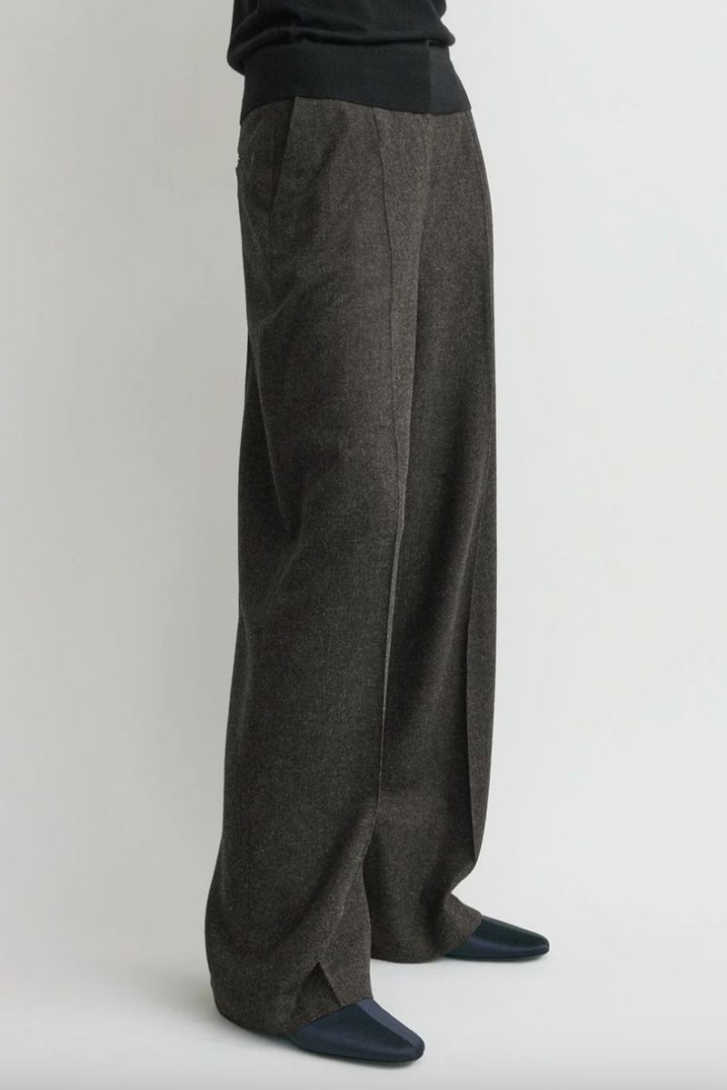 Wide Flannel Trousers - Charcoal Melange