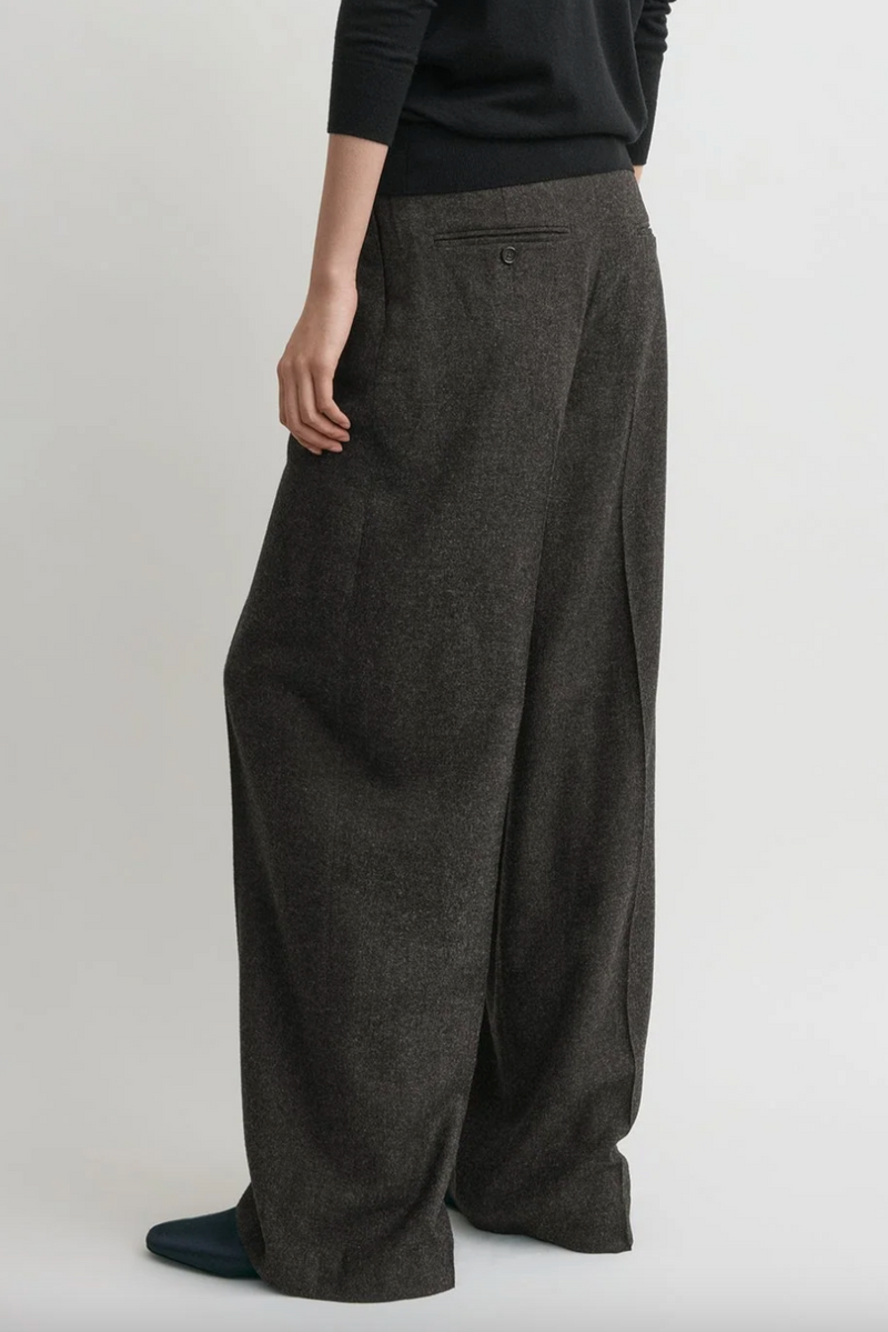 Wide Flannel Trousers - Charcoal Melange