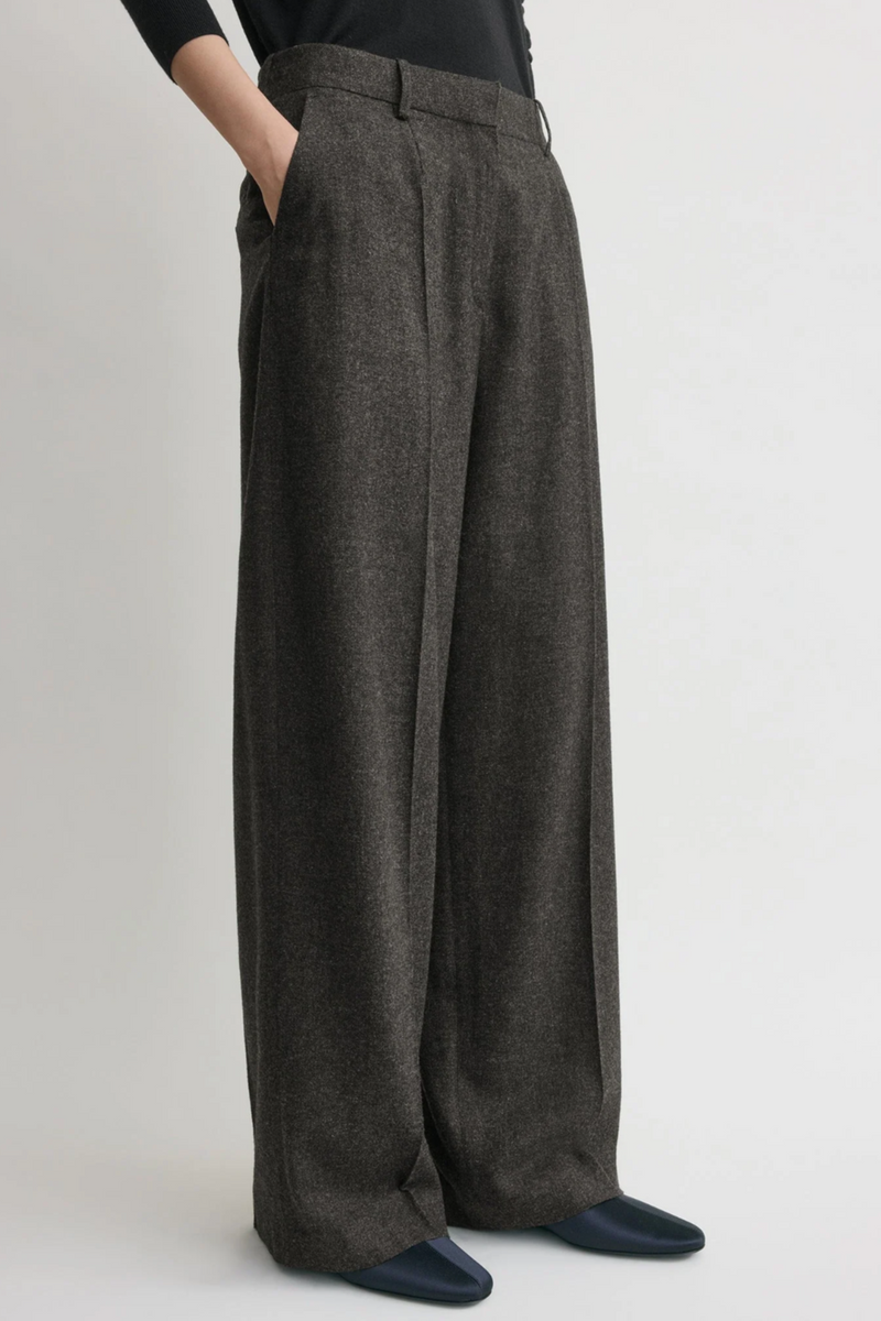 Wide Flannel Trousers - Charcoal Melange