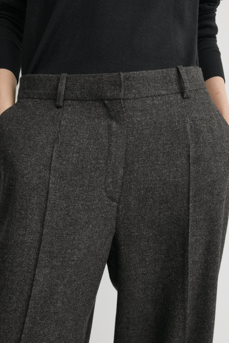 Wide Flannel Trousers - Charcoal Melange