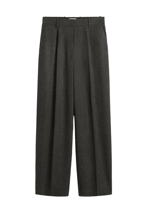 Wide Flannel Trousers - Charcoal Melange