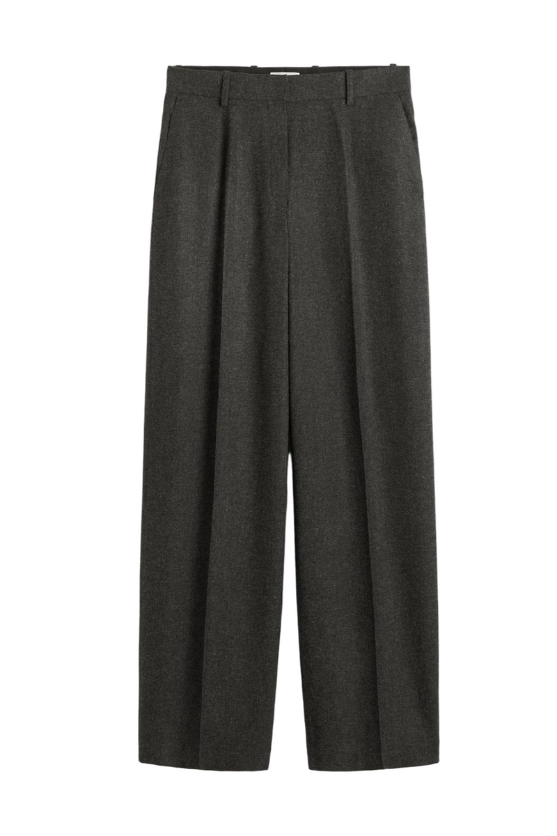 Wide Flannel Trousers - Charcoal Melange