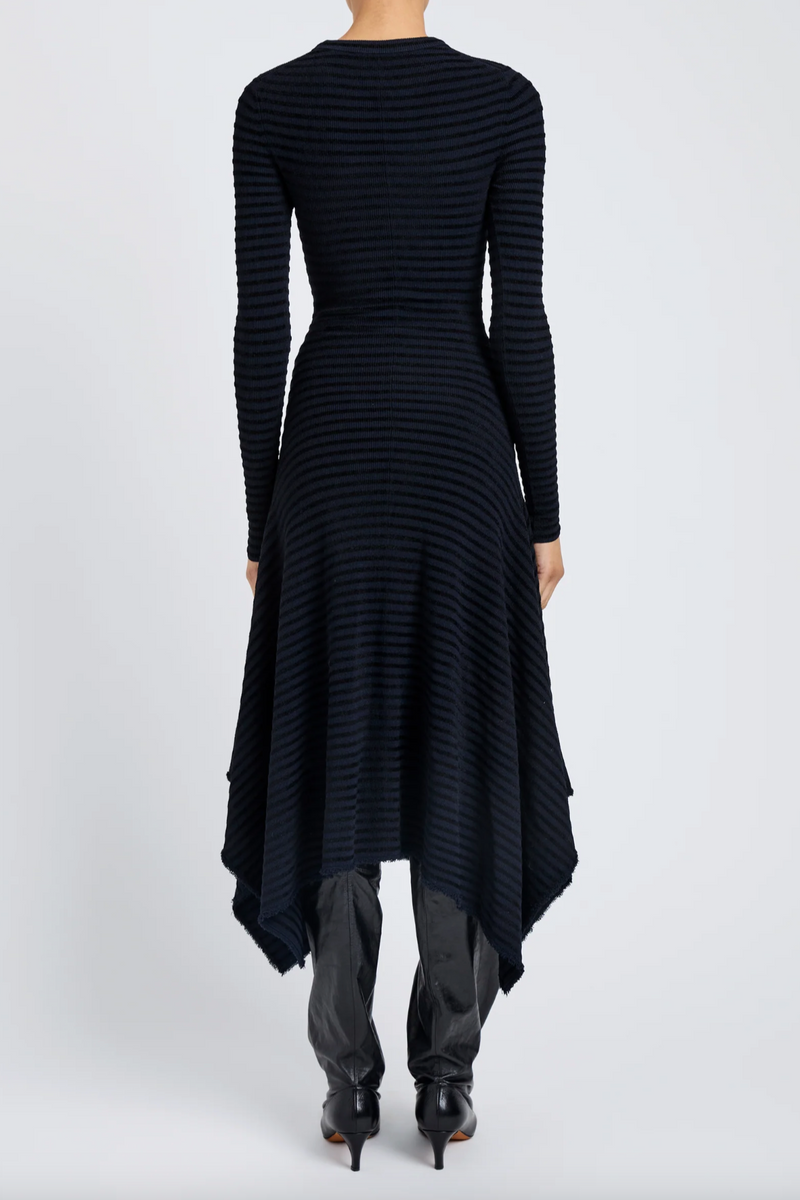 Didi Dress in Matte Viscose Velvet Stripe - Navy/Black