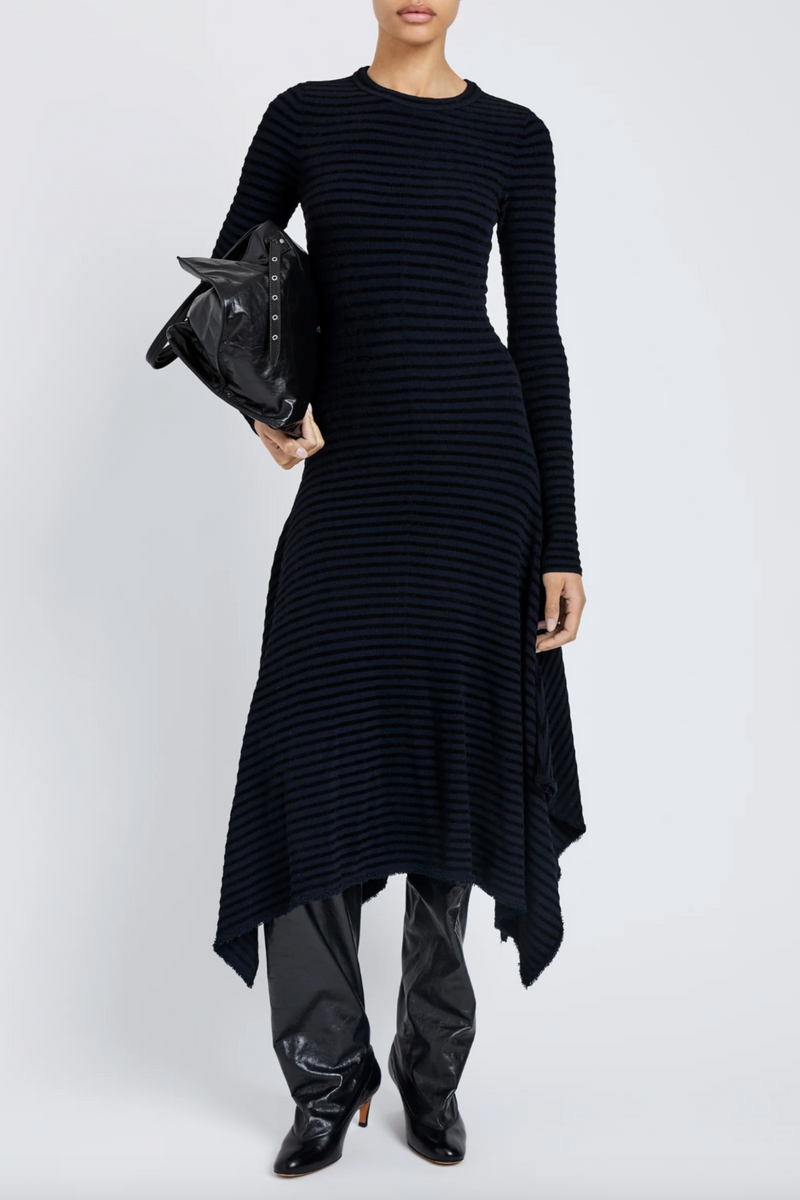 Didi Dress in Matte Viscose Velvet Stripe - Navy/Black