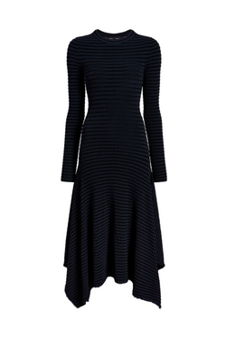 Didi Dress in Matte Viscose Velvet Stripe - Navy/Black