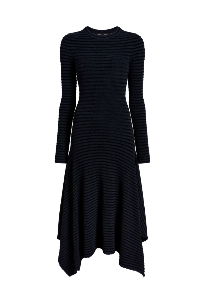 Didi Dress in Matte Viscose Velvet Stripe - Navy/Black