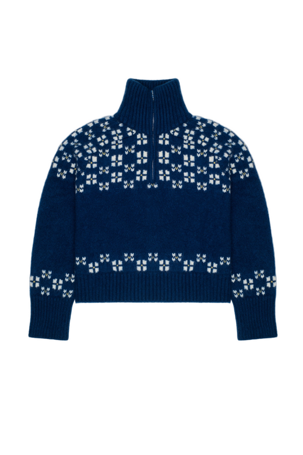 Winter Fair Isle Half Zip - Navy/Multi