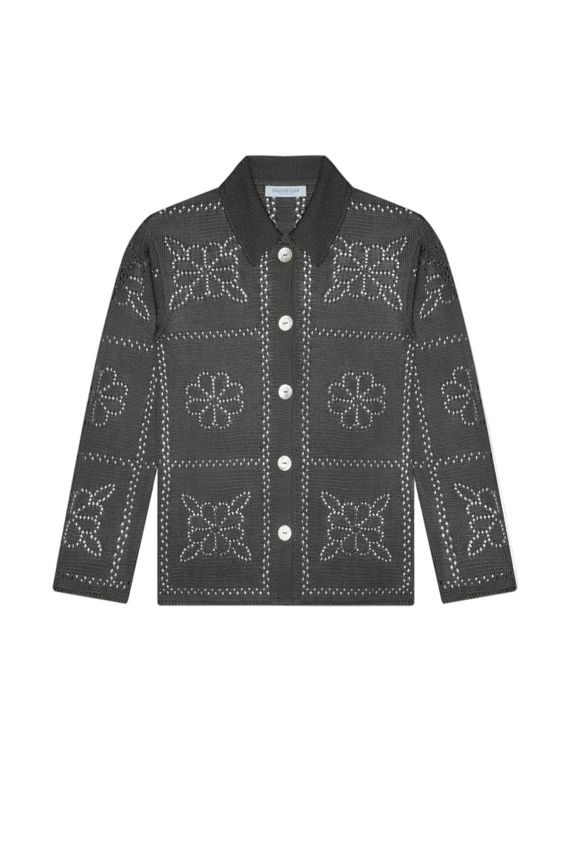 Floral Tile Long Sleeve Shirt - Charcoal
