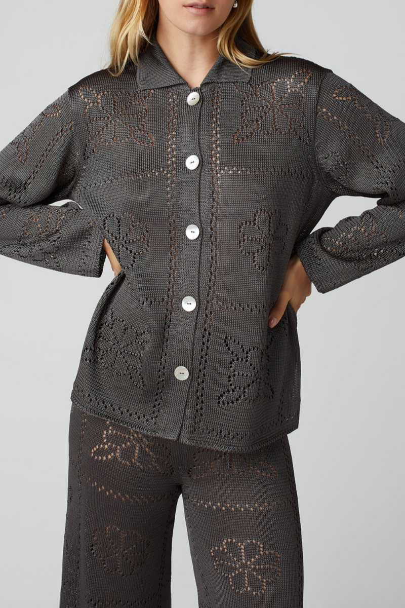 Floral Tile Long Sleeve Shirt - Charcoal