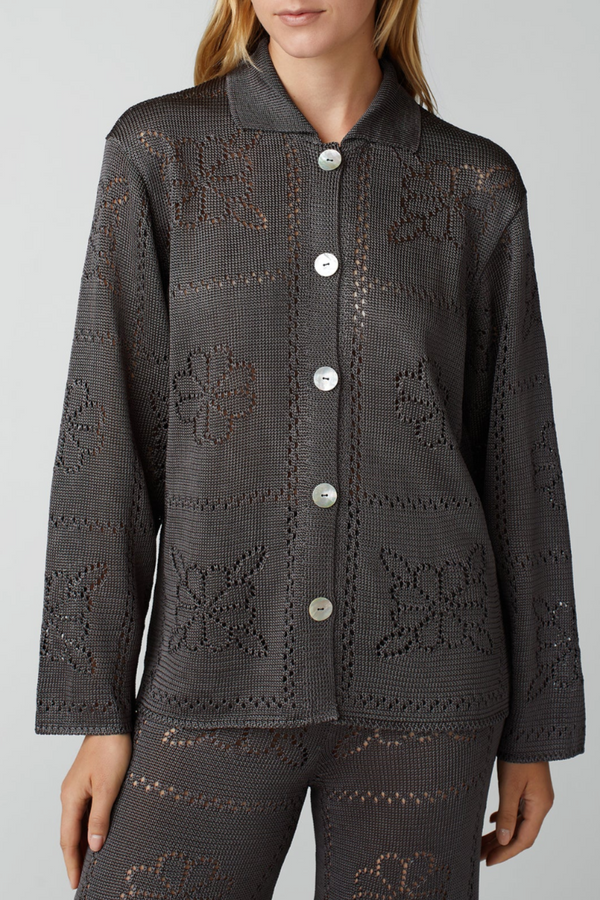 Floral Tile Long Sleeve Shirt - Charcoal