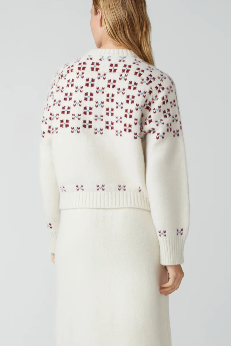 Winter Fair Isle Cardigan - Natural/Oxblood