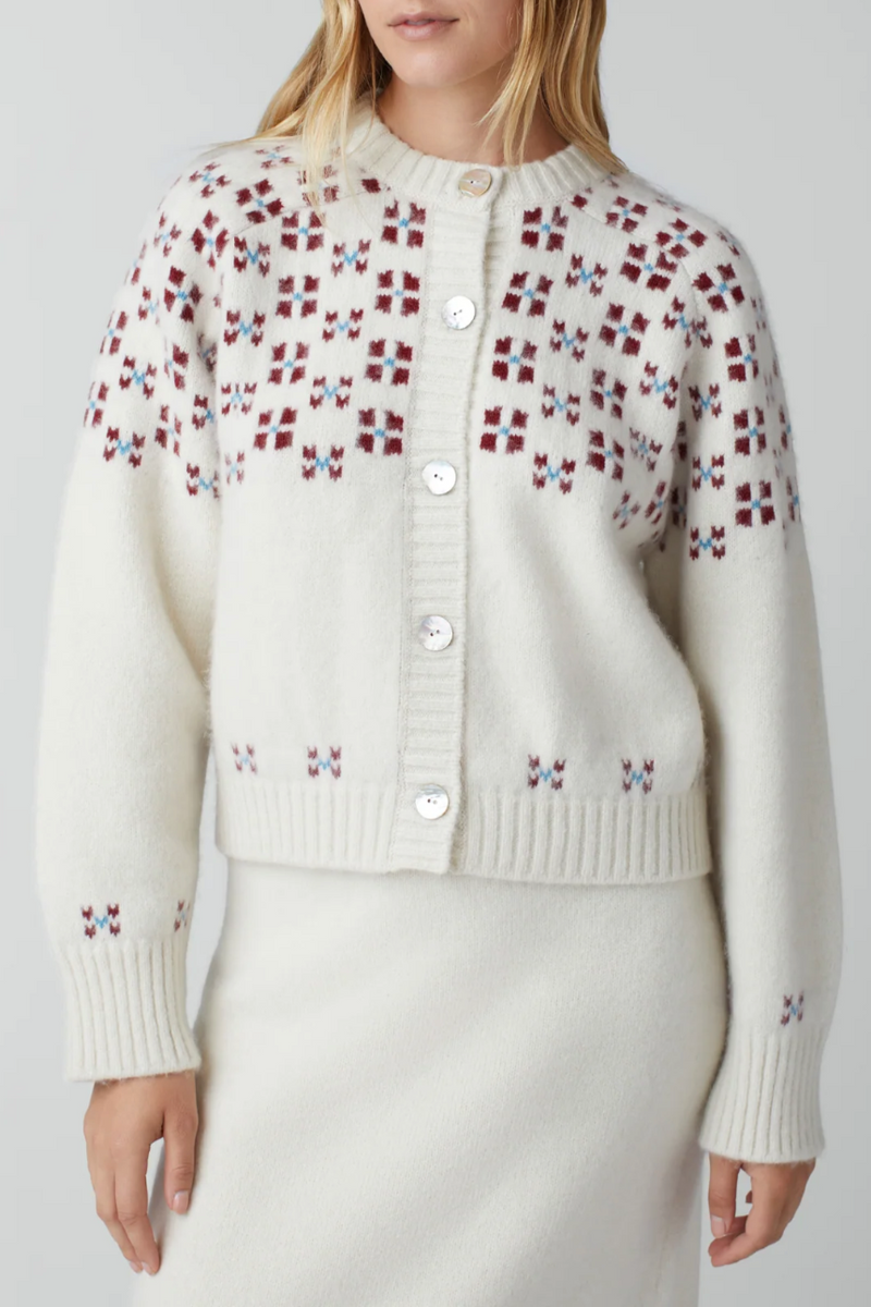 Winter Fair Isle Cardigan - Natural/Oxblood