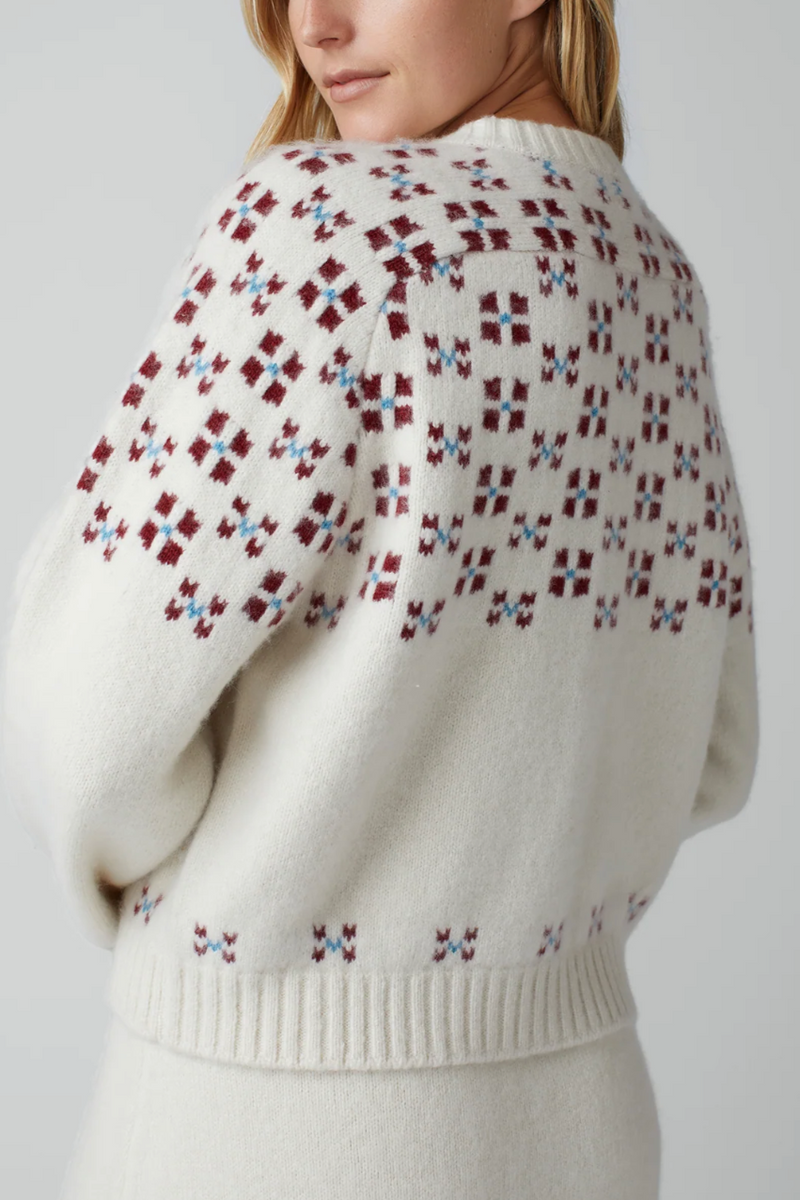 Winter Fair Isle Cardigan - Natural/Oxblood