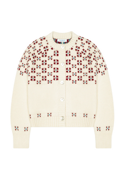 Winter Fair Isle Cardigan - Natural/Oxblood