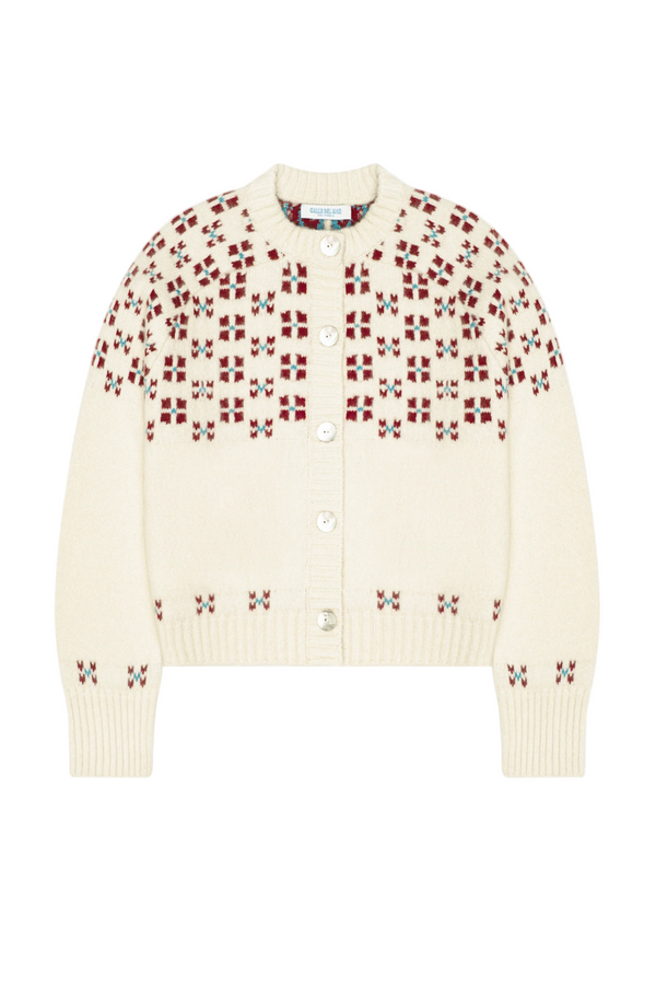 Winter Fair Isle Cardigan - Natural/Oxblood