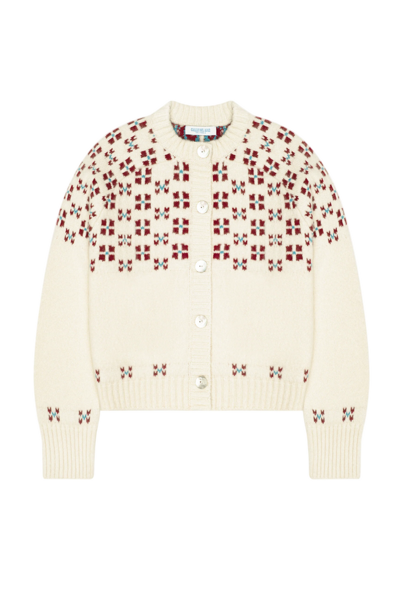 Winter Fair Isle Cardigan - Natural/Oxblood