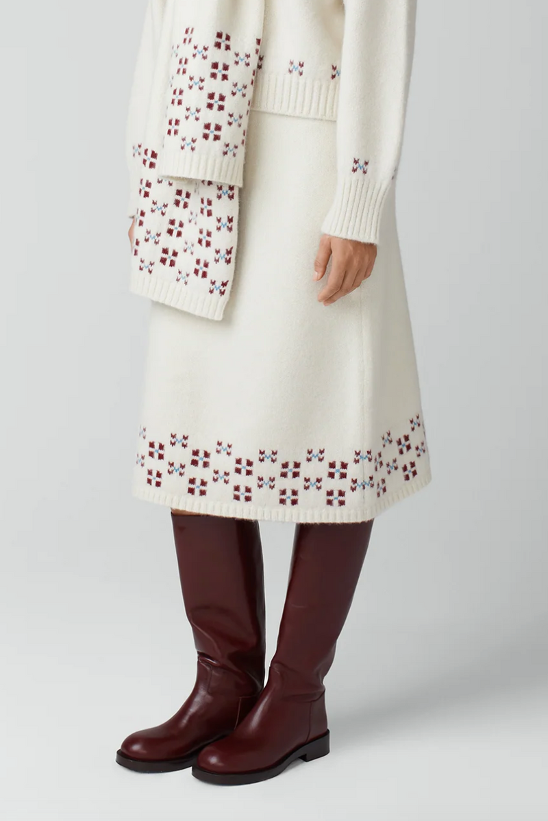 Winter Fair Isle Skirt - Natural/Oxblood
