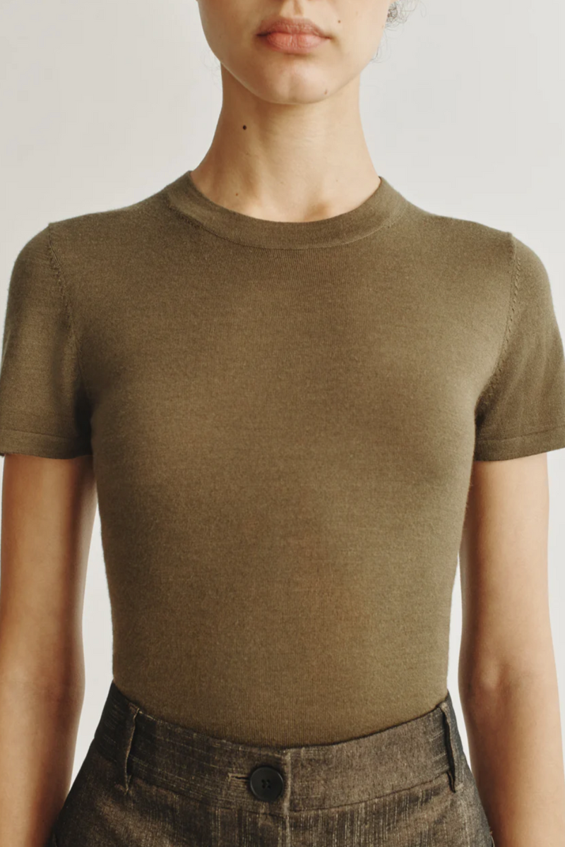 The Cashmere Silk T-Shirt - Army