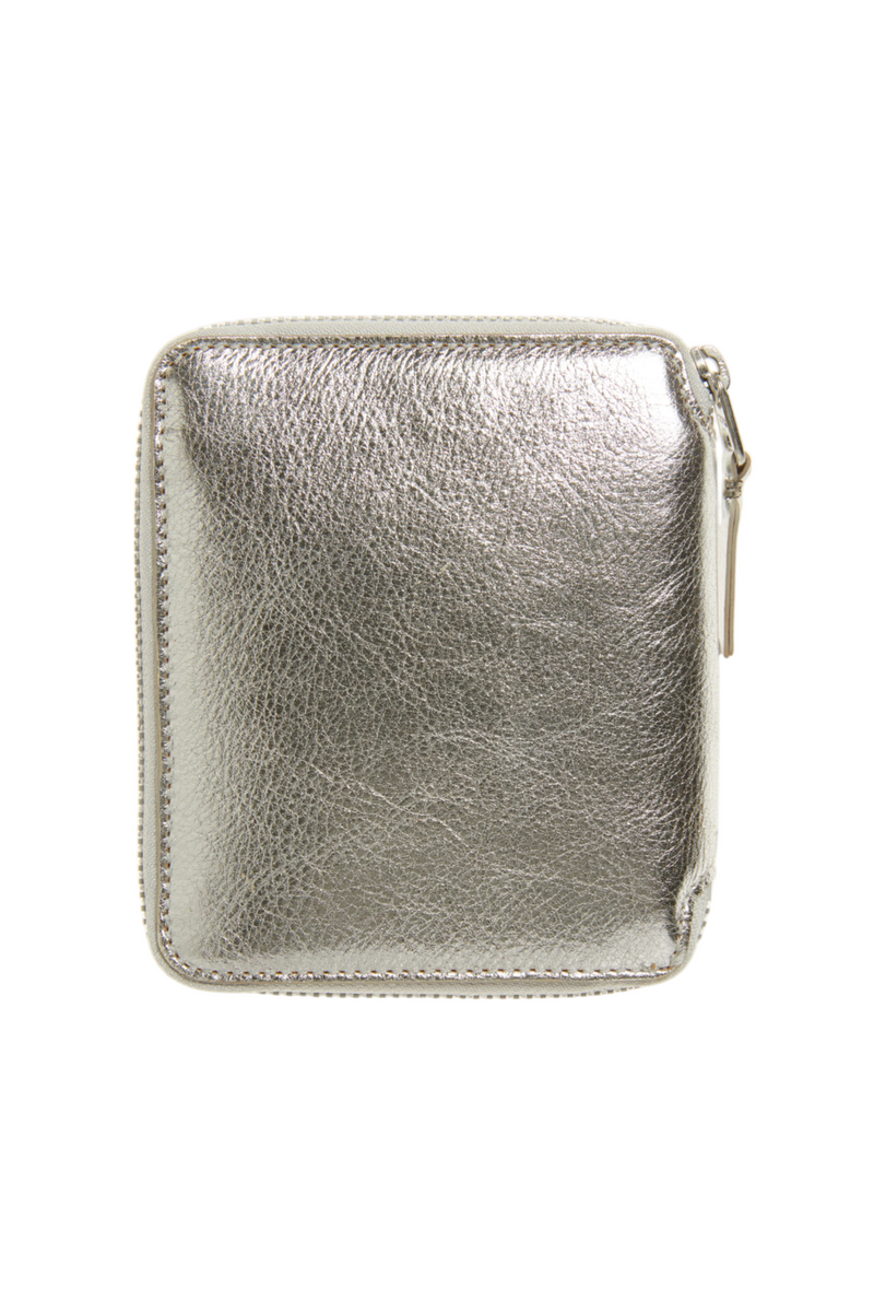 Classic Leather Zip Wallet - Silver