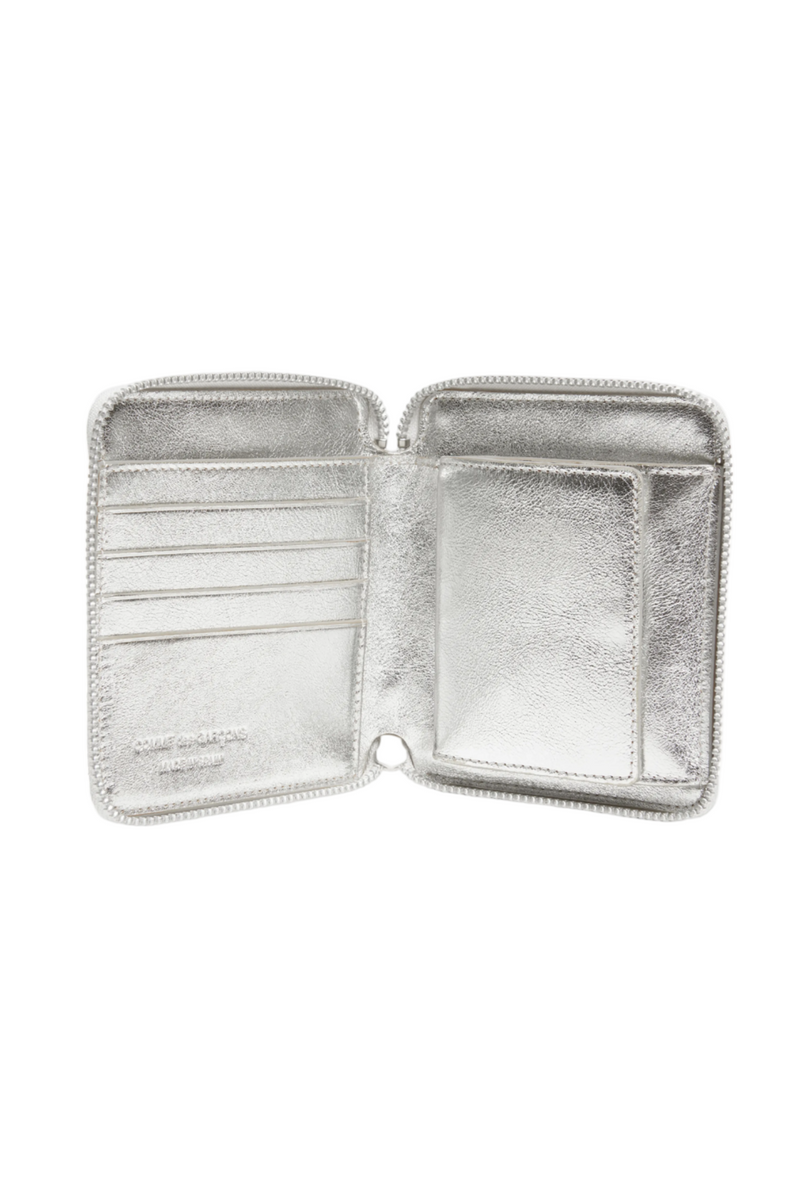 Classic Leather Zip Wallet - Silver