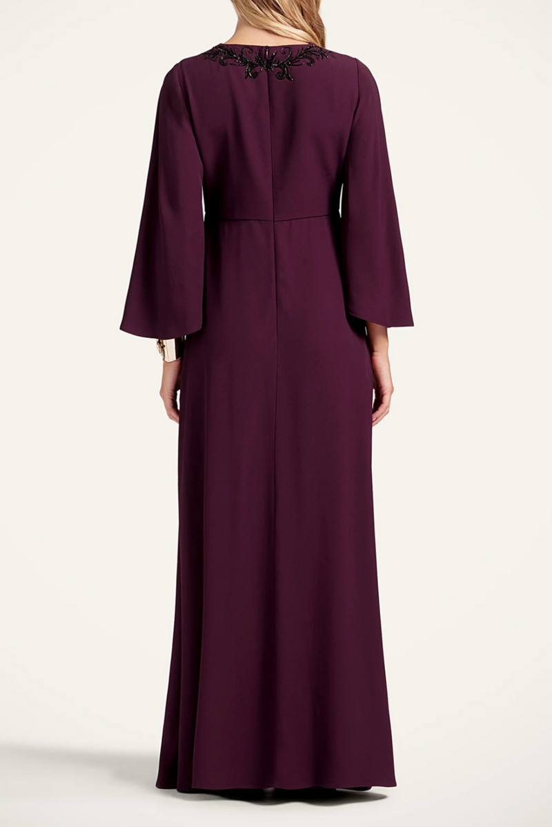 Embroidered Long Sorella Dress - Burgundy