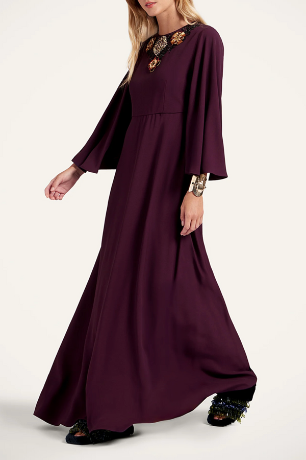 Embroidered Long Sorella Dress - Burgundy